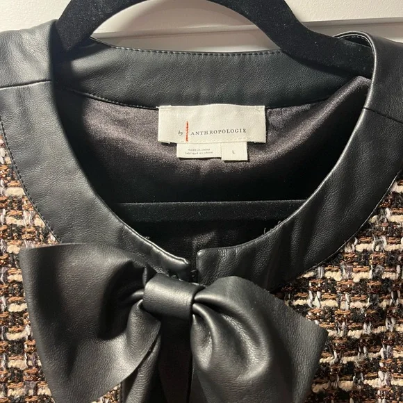 Brand New - By Anthropologie Vegan Leather-Trimmed Tweed Lady Jacket - Picture 8 of 10